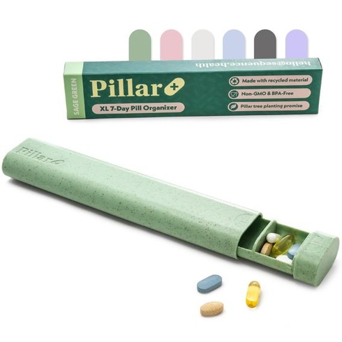Krabička na léky PILLAR PLUS XL, 7denní týdenní balení | Velká krabička na léky, šalvějově zelená
