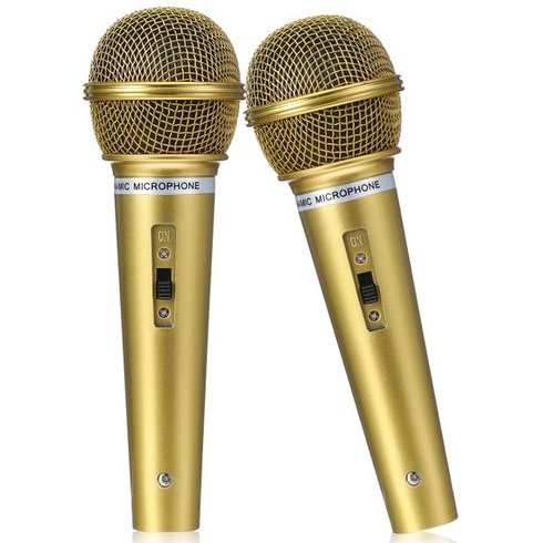 2 atrapy mikrofonů, rekvizity z plastu a kovu, 16 x 5,5 cm, falešný mikrofon na karneval, karaoke,