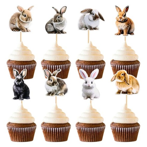 24 ozdôb na muffiny so vzorom králikov, dekorácia na narodeninovú tortu, dekorácia pre deti, divá