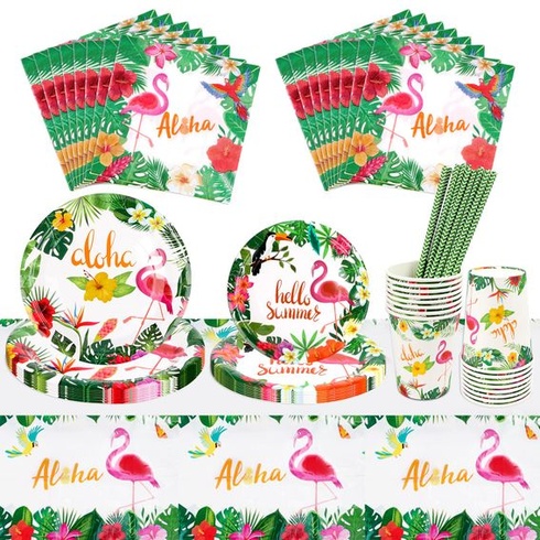 Sada párty riadu s plameniakmi, 81 kusov, sada párty riadu Aloha Hawaii, detská narodeninová