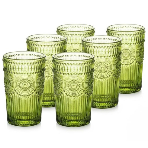 Kingrol 6dielne vintage poháre na pitie s objemom 350 ml, reliéfne romantické poháre na vodu o