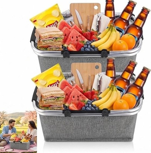 Nákupný košík, skladací nákupný košík, izolovaný ako piknikový kôš, prenosný chladiaci box s