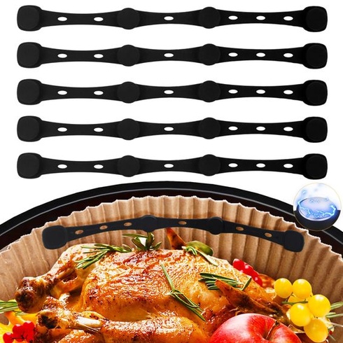 Magnety do fritézy, papier na pečenie – 5 kusov, dĺžka 17,5 cm, silikónové, bez BPA, čierne – 6 ks