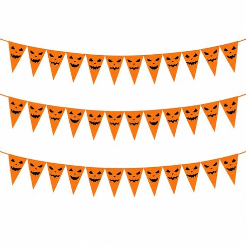 Halloweenska girlanda, 3 x 2 m reťaz s tekvicovou vlajkou z polyesteru, 6M oranžová