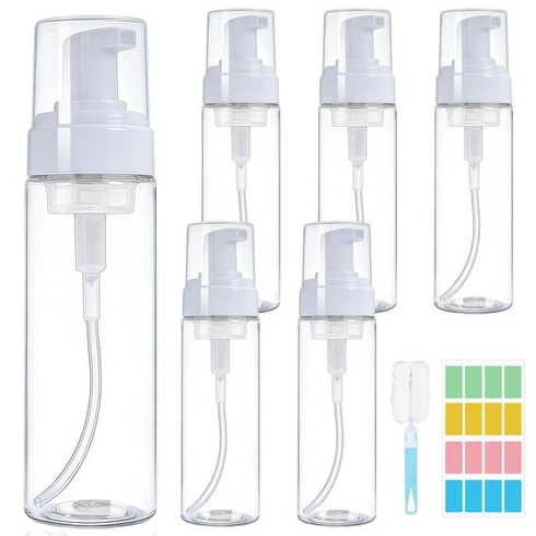 Balenie 6 cestovných penových dávkovačov s objemom 200 ml s hubovým štetcom a etiketami 6*200 ml