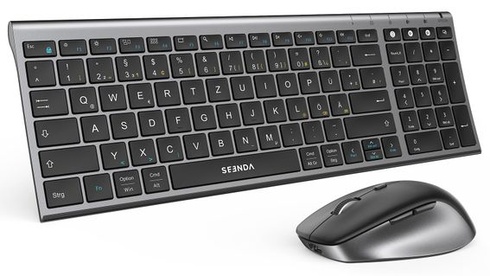 SEENDA COE401 Klávesnice a myš s drátem, Bluetooth, QWERTZ, Kovová, Šedá