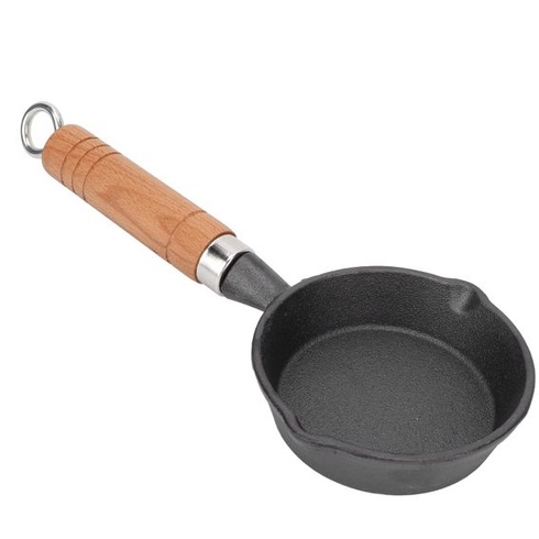 Yosoo Health Gear Liatinová panvica 10 cm, panvica s drevenou rukoväťou, panvica na vajcia, mini riad na