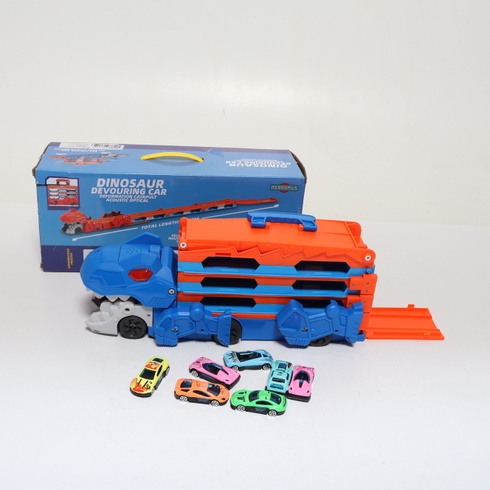 Prepravné vozidlo s dinosaurami - 3 v 1 autíčko s vyhadzovacím mechanizmom, skladacia prenosná dráha pre