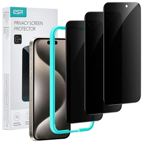 Ochranné tvrdené sklo ESR pre iPhone 15 Pro, 3 kusy, montážny rámček
