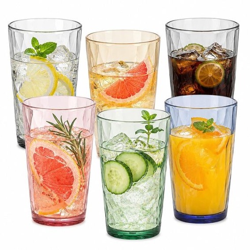 Plastové sklenice na vodu – sada barevných sklenic na pití o objemu 310 ml, 6 kusů nerozbitných