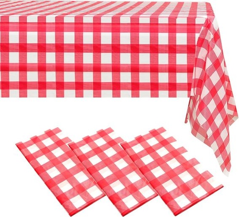 Červené kostkované ubrusy, balení po 6 kusech | 135 x 272 cm | Červený jednorázový plastový ubrus |