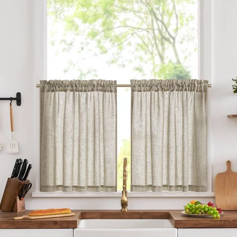 TOPICK Záclony do kaviarne a bistra, sada 2 kusov, kuchynské záclony V60xŠ90 cm, taupe, taupe V60 x