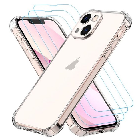 Púzdro Totill pre iPhone 13 Mini s 3 ochrannými fóliami na displej, priehľadné púzdro 4 v 1