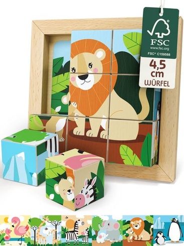 Merle Toys 6v1 kostkové puzzle pro děti od 2 let, dřevěné puzzle pro děti od 2 let, certifikace