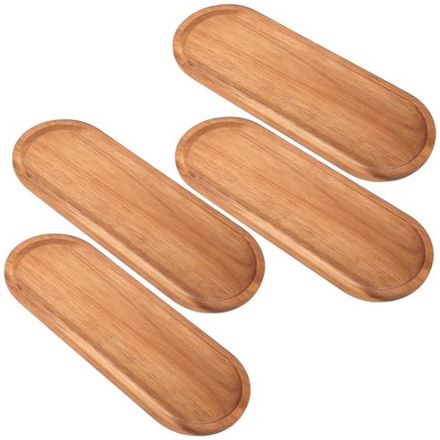 SHUESS Sada 4 oválnych tácok z akáciového dreva 29 x 10,5 x 1,5 cm - Veľký eliptický servírovací