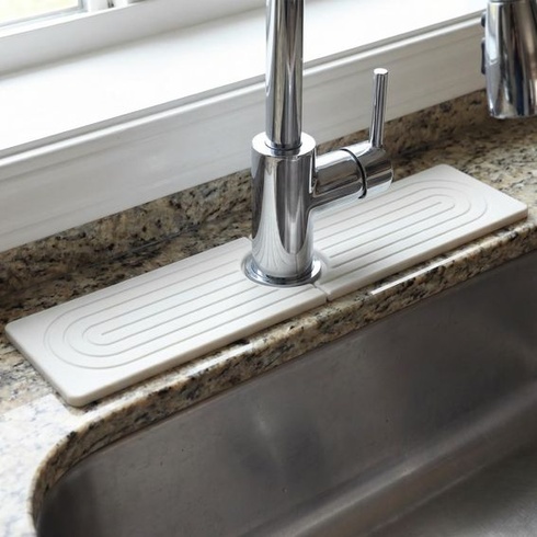 QWORK® Křemelinová rohožka pod kohoutek 40 x 10 cm, savá ochranná fólie z kamene pro dřez, koupelnu
