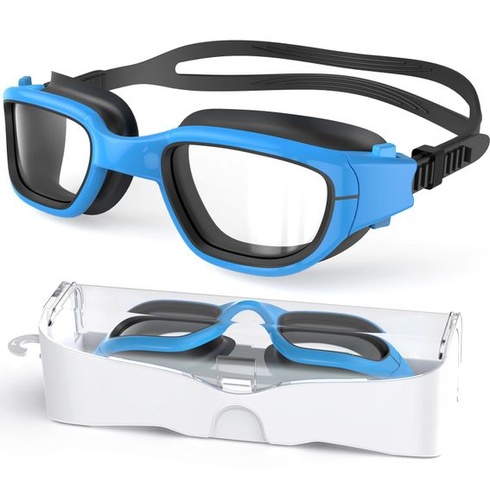 Detské plavecké okuliare, potápačské okuliare pre deti vo veku 6-14 rokov, UV ochrana, modré + čierne