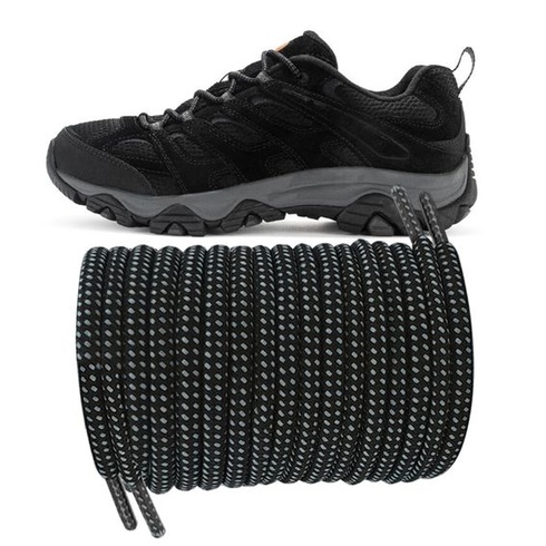 Šnúrky UamGlsob Ø5mm hrubé okrúhle pre turistické topánky Merrell šedo-čierne 54 palcov/140 cm