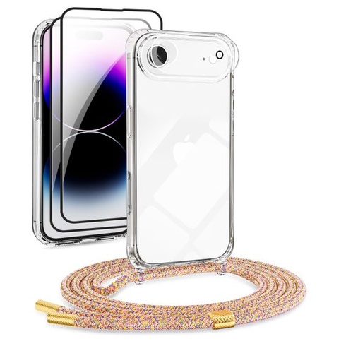 DiDaDi náhrdelník na telefón pre iPhone 17 Air s pútkom priehľadný, dúhový iPhone 17 Air dúhový