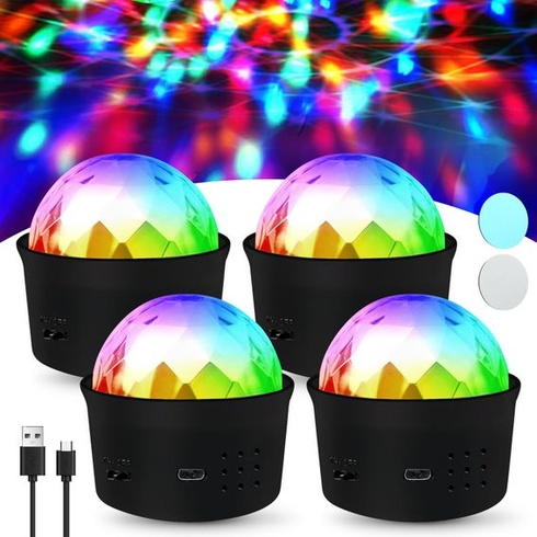 Mini disko gule, Sada 4 LED disko svetiel, Párty svetla, Svetlá na disko guľu, Disko párty svetla,