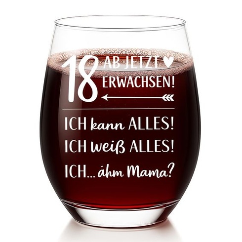 Dárek k 18. narozeninám pro dívku, sklenice na víno o objemu 550 ml s nápisem 