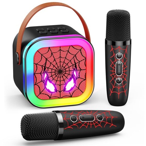 Braxel Karaoke automat se 2 Bluetooth mikrofony, hračka pavouk pro chlapce ve věku 3-12 let, černá