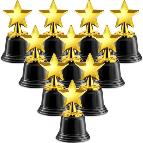 Trofeje Star Trophy - balení po 12 kusech - zlaté trofeje o průměru 4,5 palce, vhodné pro dětské