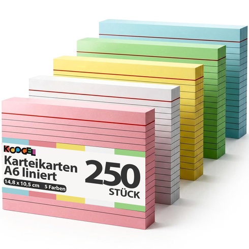 Koogel kartotékové lístky A6 linkované, 250 kusov Linkované kartotéčné lístky v praktickom výukovom