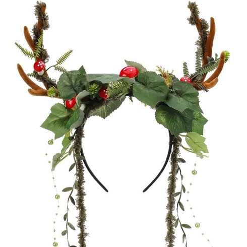 Kvetinová čelenka MOSTORY Antlers pre karnevalové kostýmy, čelenka Antlers pre cosplay, zelená