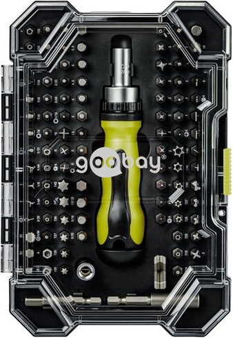Sada šroubováků goobay 100dílná s ráčnou / přesné bity z oceli S2 / sada nářadí pro kutily, opravy