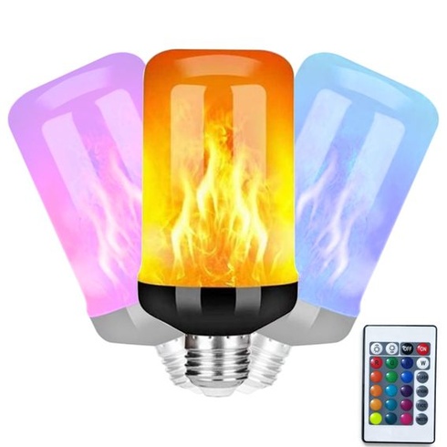 LED plamenné lampy s diaľkovým ovládaním, 16 RGB farieb a 4 režimy – E27 plamenná lampa pre vonkajšie