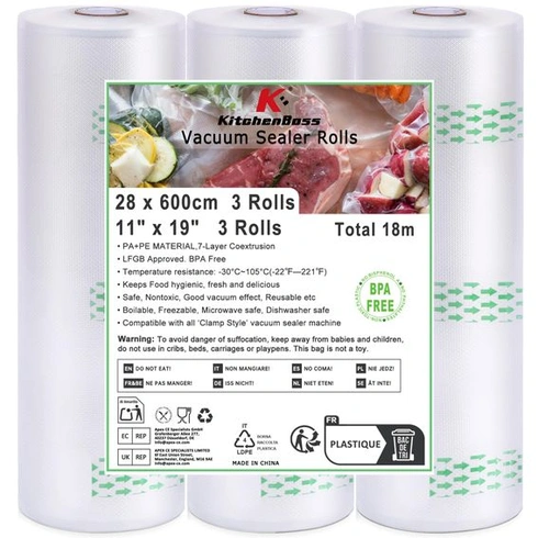 Vákuové vrecká KitchenBoss, 3 role: 28x600cm profesionálne fólie, 170µm, role vákuové fólie pre