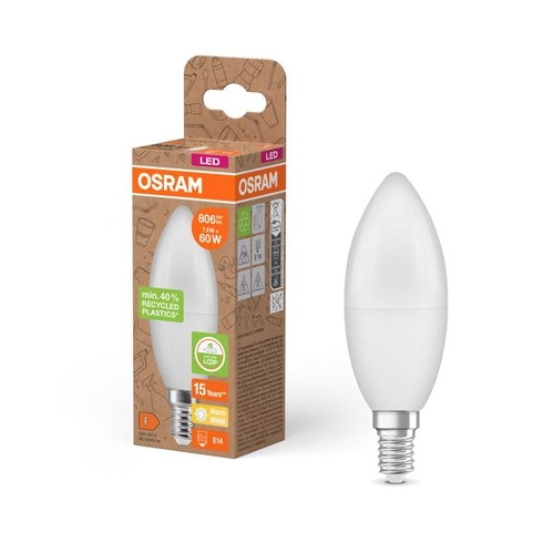 LED žiarovka Osram LED STAR CLASSIC B60 FR, E14, klasický tvar mini sviečky, biela, 7,5 W, 806 lm,