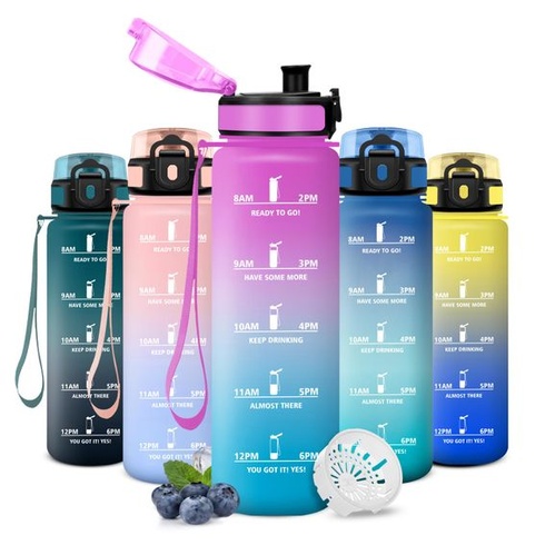 Láhev na vodu 500ml, sportovní láhev na vodu, nepropustná, bez BPA, sportovní láhev s časovou