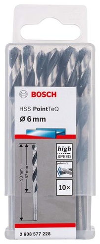 Sada spirálových vrtáků Bosch Professional HSS 10dílná PointTeQ (do kovu, 6 x 57 x 93 mm,