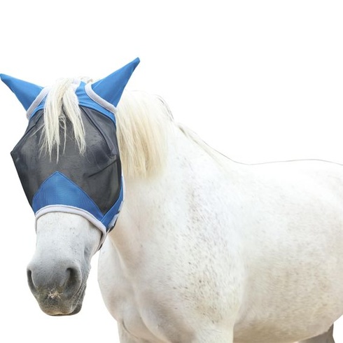 Maska proti hmyzu pre kone s ušami a otvorom na čele - priedušná sieťovina a UV ochrana, modrá pony