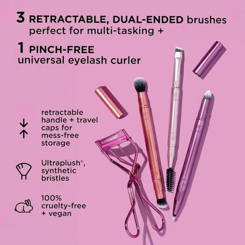 Real Techniques Double Time Brush + Lash sada 4 kusů, oboustranné štětce na oční stíny a obočí,