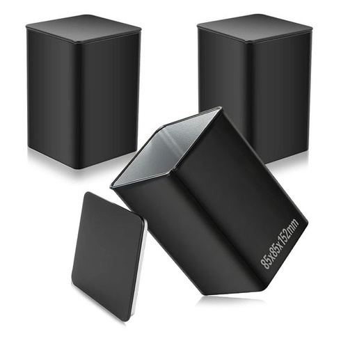 Klasické štvorcové dózy na čaj, sada 3 kusov, na sypaný čaj, kovové dózy s viečkami, úschova sypaného