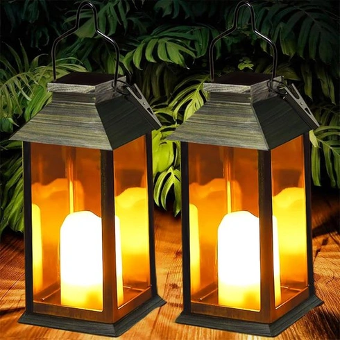 Solární lucerna Yowin pro venkovní použití, sada 2 solárních lamp, zahradní svíčka s plamenným