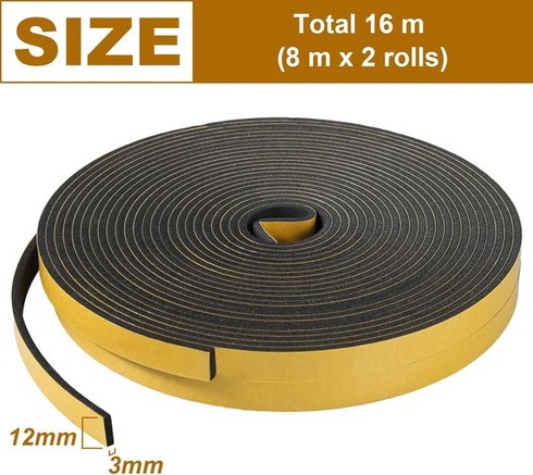 Inwee 2 role penové tesniace pásky, šírka 12 mm x hrúbka 3 mm, tesniace pásky, penová tesniaca páska