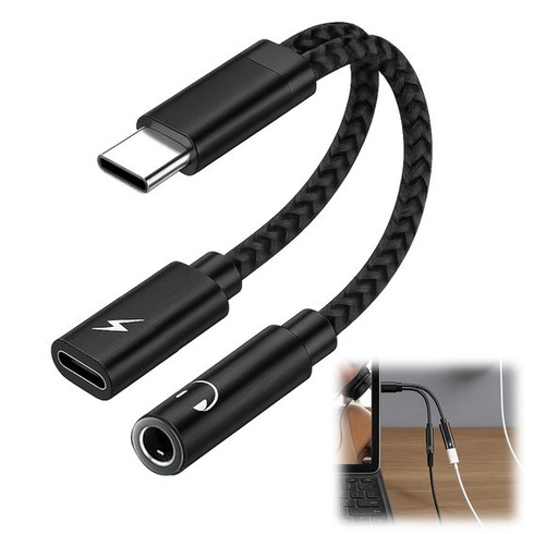 Adaptér 2 v 1 s USB-C na 3,5 mm jack pre slúchadlá a nabíjanie, adaptér pre slúchadlá s rýchlym