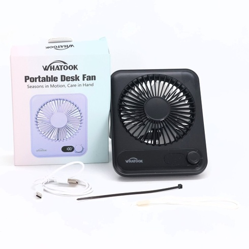 WHATOOK USB ventilátor tichý: plynulé ovládanie 1-100, batéria 2000mAh stolný ventilátor s LED