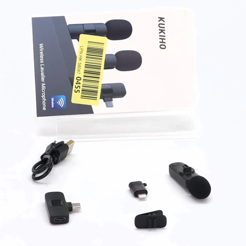 Bezdrátový klopový mikrofon KUKIHO pro iPhone/iPad/Android (2 vysílače), mini klipový mikrofon s