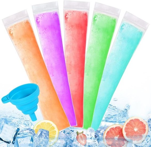 200 kusů sáčků na nanuky, 23 cm x 5 cm, s trychtýřem, bez BPA, na domácí nanuky, jogurt, džus,