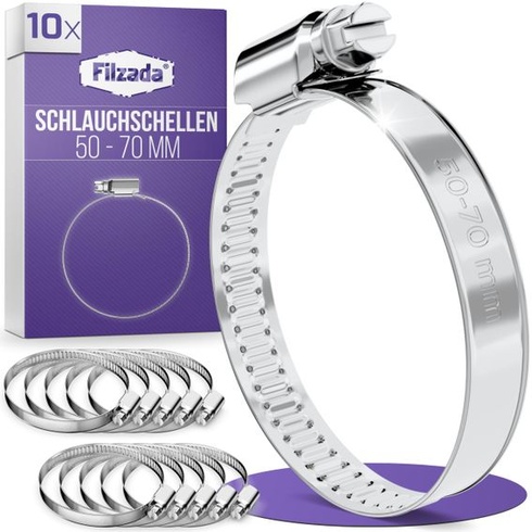 Filzada® 10x hadicové spony z nerezové oceli 50-70 mm - nerezová hadicová spona Ø 50-70 mm
