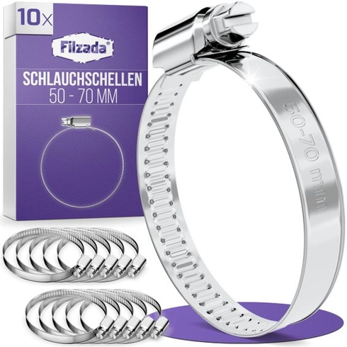 Filzada® 10x hadicové spony z nerezovej ocele 50-70 mm - nerezová hadicová spona Ø 50-70 mm