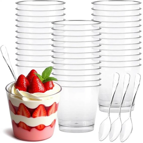 Sada 50 dezertních kelímků s 50 lžičkami, 200ml dezertní kelímky