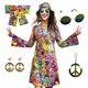 MRYUWB Hippie kostým pre ženy 70. rokov Náhrdelník Náušnice Slnečné okuliare Disco Kostým Spoločenský