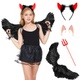 Kostým Herefun Angel Wings, balení 4 kusů Halloweenský kostým čerta Ženy černé s kouzelnou hůlkou,