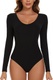 SLIMBELLE Dámske body s dlhým rukávom, výstrihom do V a dlhým rukávom Elegantný sexy telový top